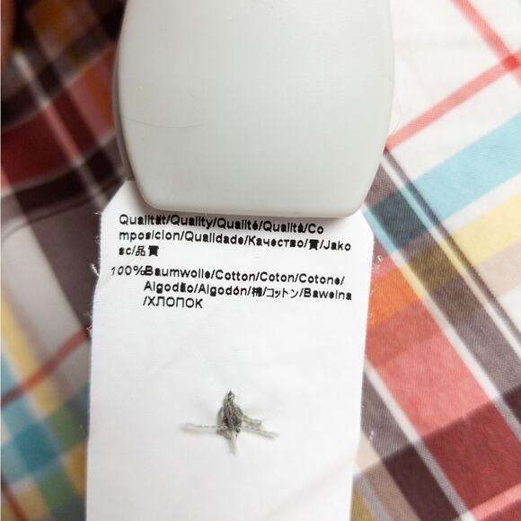 Boss Orange Plaid Men's Medium Button Up Short Sleeve Red White Brown Logo - Picture 9 of 12